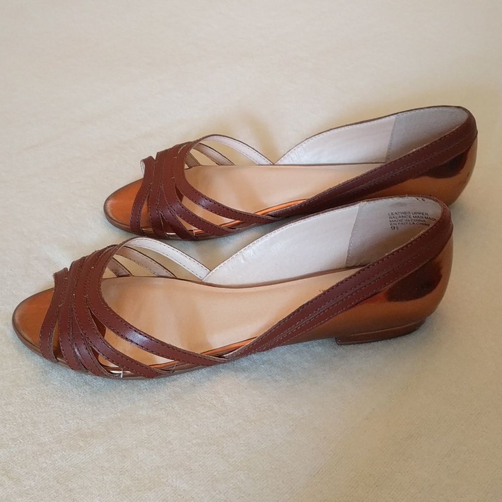 Seychelles metallic whiskey/copper leather flat peep-toe shoes Size 9.5